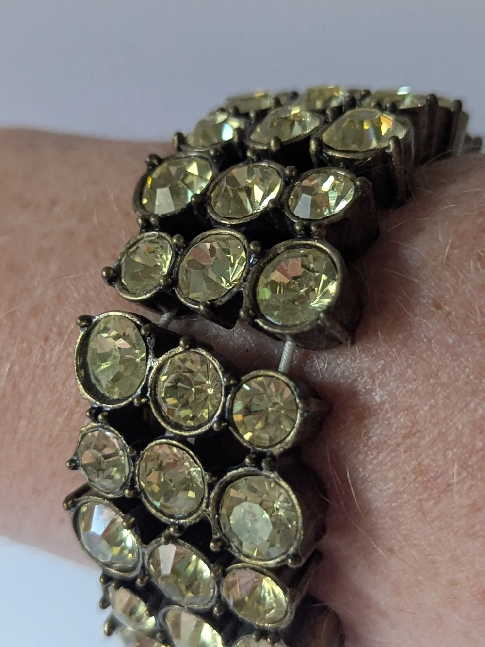 Citrine Hued Crystal-Embellished Stretch Bracelet - Vintage Silver/Gold Tone
